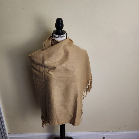 Super Soft Neutral Tan Fringe Scarf Wrap 70"x28" - Picture 3 of 5